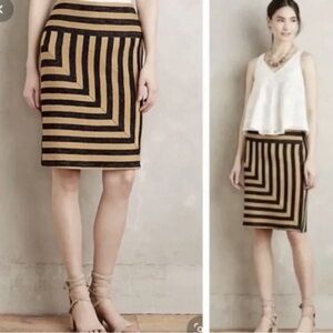 Eva Franco Black and Tan Geometric Pencil Skirt